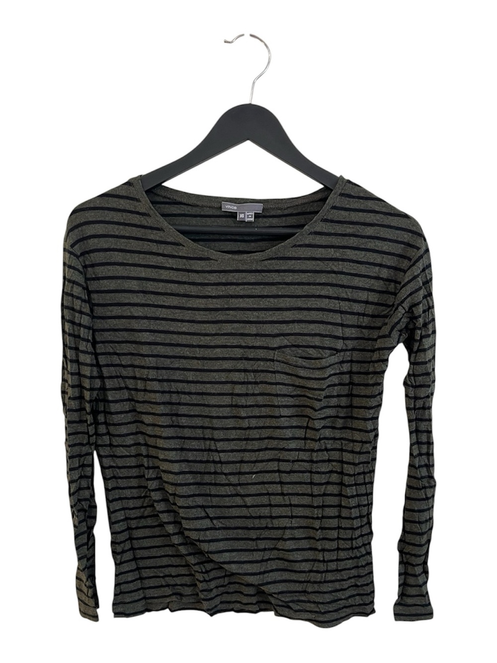 Vince Olive Green and Black Striped Long-Sleeve Tee